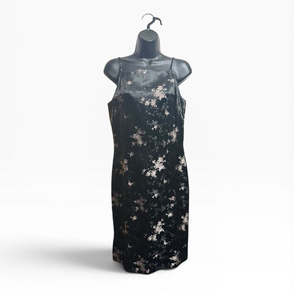 Vintage 90s Karen Kane Eastern Floral Brocade Jacquard Slip Dress Women's 6